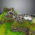 Detailed Ancient Castle Ruins Model With Rocky Terrain Green Grass And Stone Walls