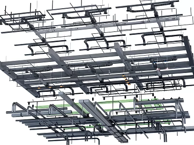 Modern Ceiling Framing Structure With Metal Support Beams And Grid System 3d model
