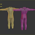 Futuristic Silver And Orange Tight Fitting Suits With Intricate Technical Patterns Displayed 3d model