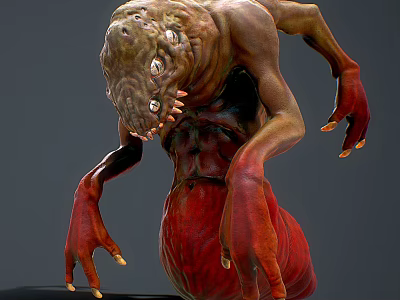 Mutant Monster Creature 3D Model With Multiple Eyes Sharp Teeth And Red Body 3d model