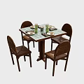 Classic Wooden Dining Table And Chairs Set With Plates Glasses And Cutlery