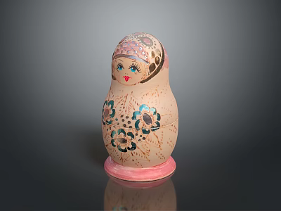 Traditional Russian Matryoshka Doll With Hand Painted Floral Patterns And Pink Base 3d model