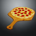 Freshly Baked Pepperoni Pizza On Wooden Paddle With Golden Crust And Melted Cheese
