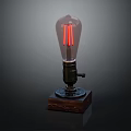Vintage Edison Bulb Table Lamp With Red Filament And Wooden Base