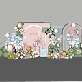 Spring Wedding Decor With Pastel Backdrop Balloon Arch And Rabbit Elements 3d model