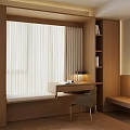 Modern Room Interior Featuring Bay Window Cabinet With Window Seat Light Curtains And Bookshelf