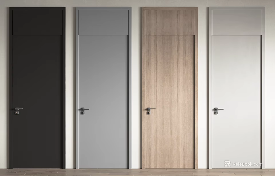 Modern Hinged Doors With Black Gray Wood And White Colors For Home Interior Design 3d model 