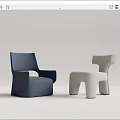 Modern Blue and Beige Upholstered Accent Chairs with Unique Armrest and Curved Leg Design