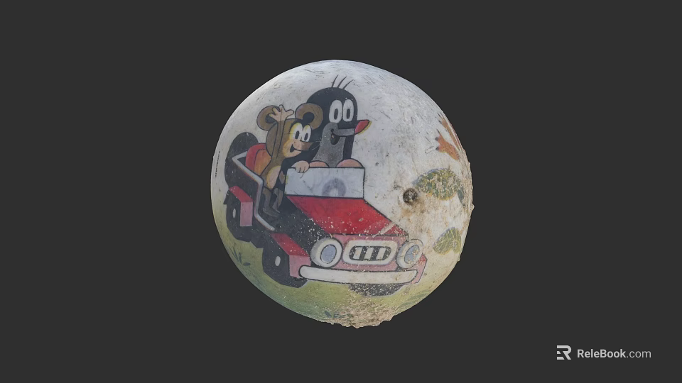 Cartoon Dolls Riding Red Car On Worn Vintage Decorative Ball 3d model 