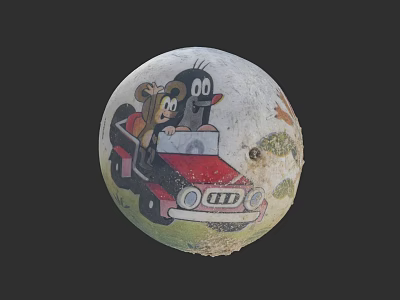 Cartoon Dolls Riding Red Car On Worn Vintage Decorative Ball 3d model