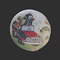 Cartoon Dolls Riding Red Car On Worn Vintage Decorative Ball