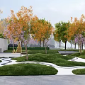 Modern Garden Wall With Curved Pathway Green Lawn And Colorful Trees
