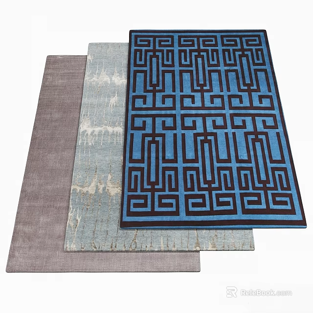 Chic Square Rugs Featuring Geometric Patterns Blue Gray Tones And Soft Textures 3d model
