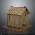 Wooden Dog House Structure With Sloped Roof Wooden Planks And Platform Base
