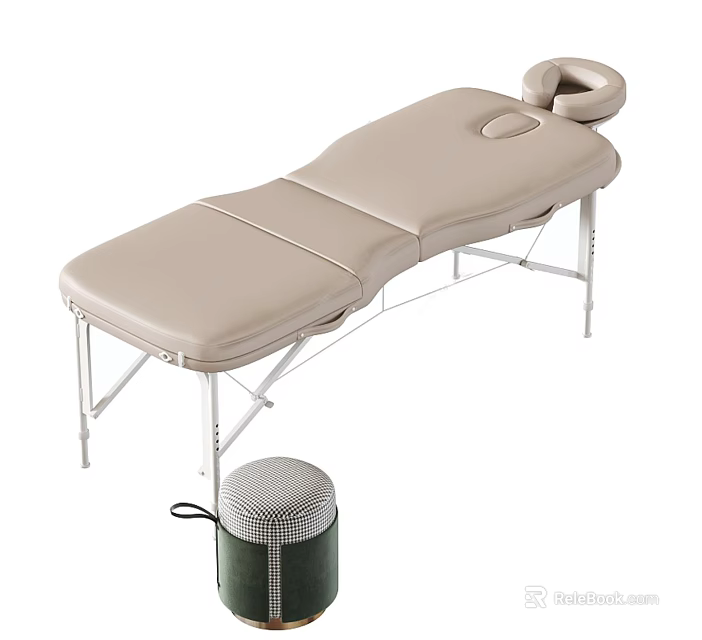 Ergonomic Leather Massage Table With Foldable Metal Frame Headrest And Padded Stool 3d model 