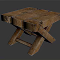 Rustic Single Wooden Chair with Square Seat Crossed Legs and Natural Wood Grain