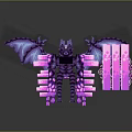 Purple Pink Glowing Dragon Creature With Mechanical Wings And Pink Block Structure 3d model