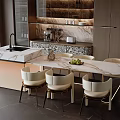 Modern Kitchen Interior With Marble Island Sink Faucet And Chairs