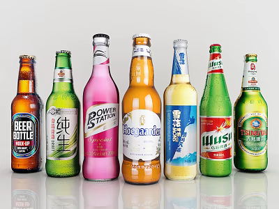 Decorative Wall With Various Beer Bottles 3d model