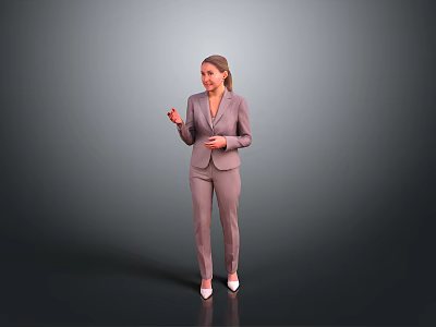 Business Woman in Formal Suit Standing and Gesturing on Neutral Background 3d model