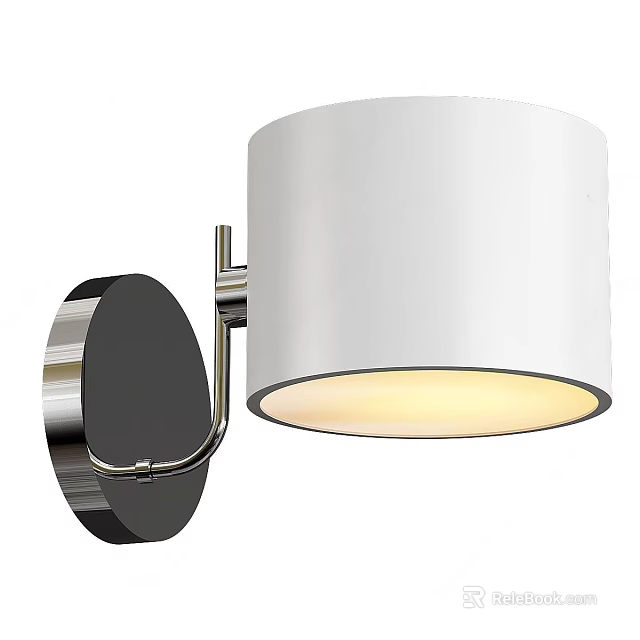 Modern Wall Lamp With Black Base And White Cylindrical Illuminated Lampshade 3d model 