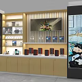 Modern Display Shelves With Speakers Electronic Products And Wooden Cabinets Lighting
