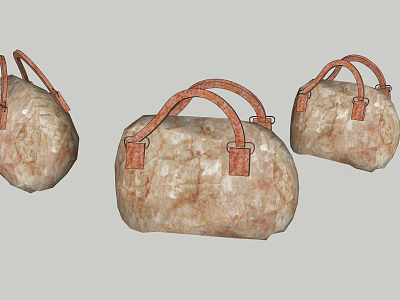Stone Textured Handbags With Brown Leather Handles Light Beige Fashionable Design 3d model