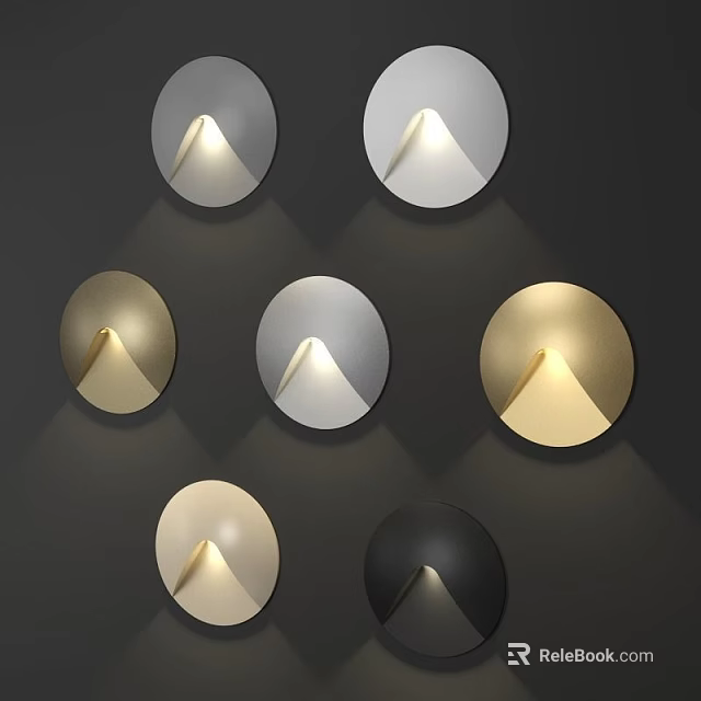 Contemporary Round Wall Lights With Gold Silver Black White Finishes Illuminated On Wall 3d model 