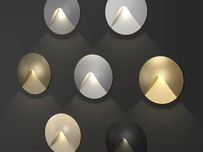 Contemporary Round Wall Lights With Gold Silver Black White Finishes Illuminated On Wall 3d model