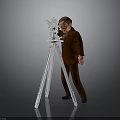 3D Model of Brown Suit Figure Standing By White Tripod With Device