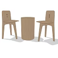 Minimalist Wooden Round Table With Two Simple Design Chairs 3d model