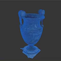 Ancient Greek Amphora Sculpture With Intricate Carved Handles Decorative Patterns On White Base