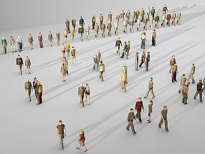Crowd of People Walking in Various Directions on Gray Surface 3d model