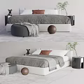 Modern Double Bed Interior With Gray Bedding Brown Pillow Ottoman And Spherical Decor 3d model