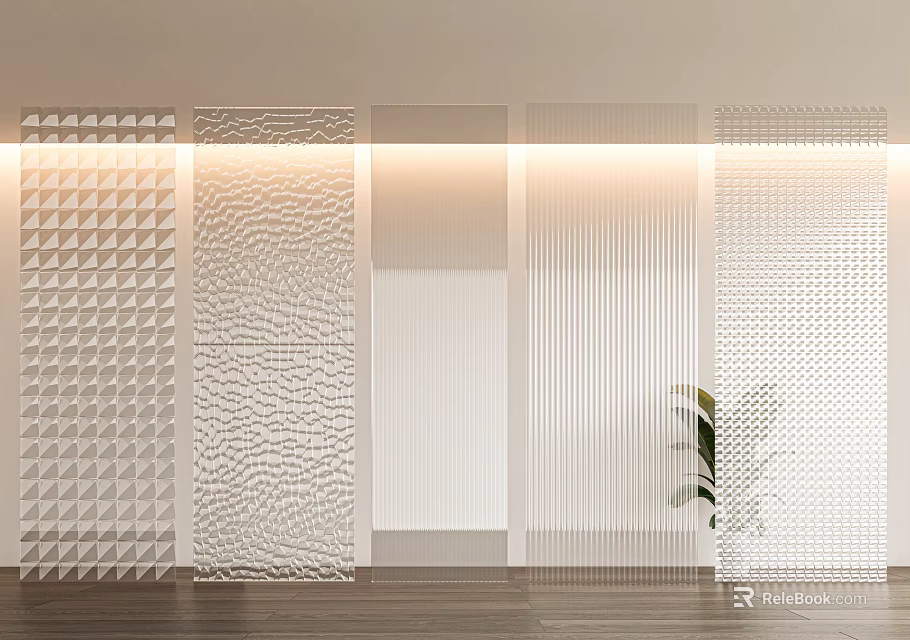 Modern Interior Decorative Partitions With Diverse Textured Patterns Including Geometric Wavy And Vertical Designs 3d model 