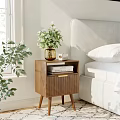Modern Walnut Wood Bedside Table With Vase Green Plants Books And Small Box