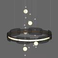Modern Metallic Circular Chandelier Featuring Hanging White Spheres And Soft Lighting