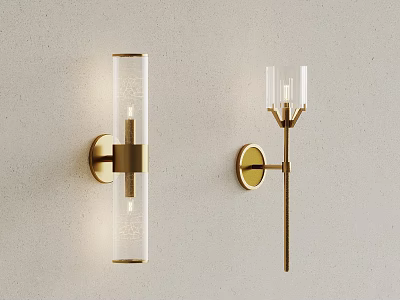 Modern Elegant Brass Wall Lamps With Transparent Glass Shades For Interior Decor 3d model
