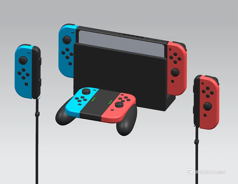 Nintendo Switch Game Console With Red Blue Controllers For Home Entertainment 3d model 