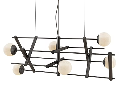 Modern Geometric Chandelier With Black Metal Frame And White Spherical Bulbs 3d model