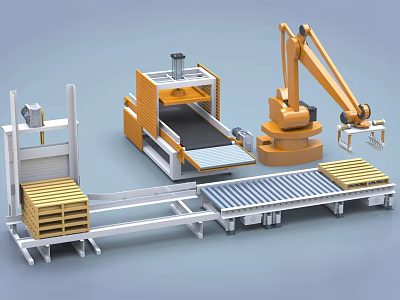 Automated Industrial Equipment With Robotic Arm Conveyor Belt And Pallet Handling System 3d model