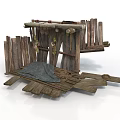 Rustic Wooden Construction With Fence Planks Floor Cloth And Decorative Rope