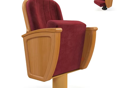 Comfortable Leisure Chair With Wooden Armrests And Red Upholstered Cushion 3d model