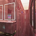 Modern Bar Interior With Red Black Striped Walls Large Screen And Neon Light
