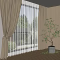 Beige Thick Curtain With White Sheer Layer And Green Plant In Modern Indoor Space