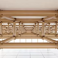 Wooden Building Frame Structure With Open Roof Truss And Support Columns