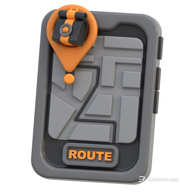 Gray Phone Case With Orange Location Marker Map Texture Design And ROUTE Label 3d model