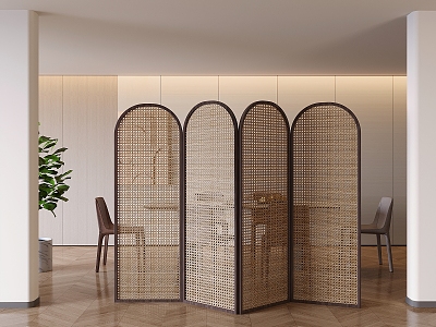 Silent Rattan Partition Antique Foldable Screen 3d model