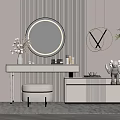 Elegant Modern Vanity Table With Round Mirror Metal Frame And Decorative Accents 3d model