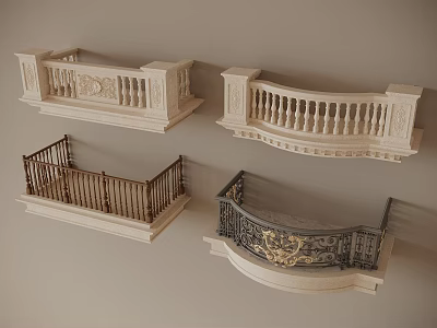 Various Balustrade Designs With Stone Metal Carved Railings And Ornate Details 3d model